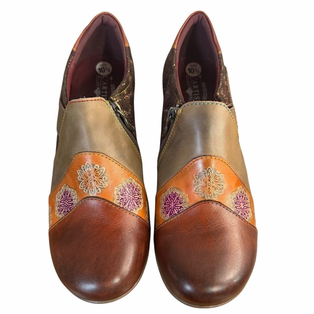 L’Artiste by Spring Step Lata Leather Slip-on Shoes size 10.5M Brown Multi Flat
